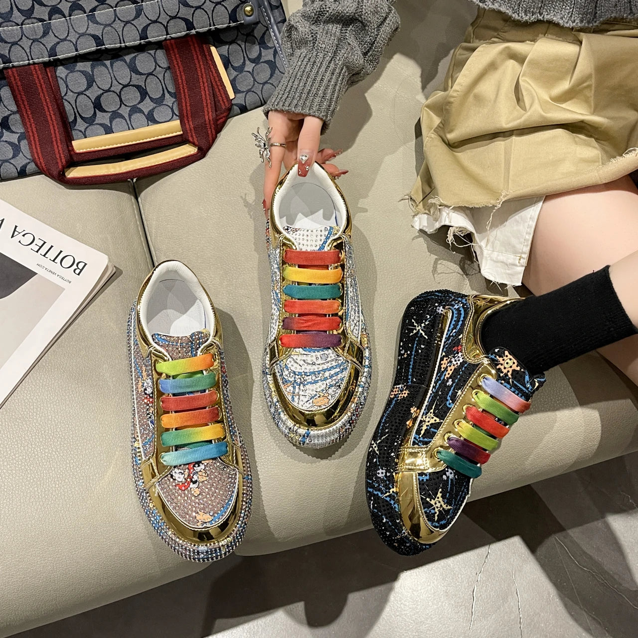 Rainbow Lace Metallic Sneakers