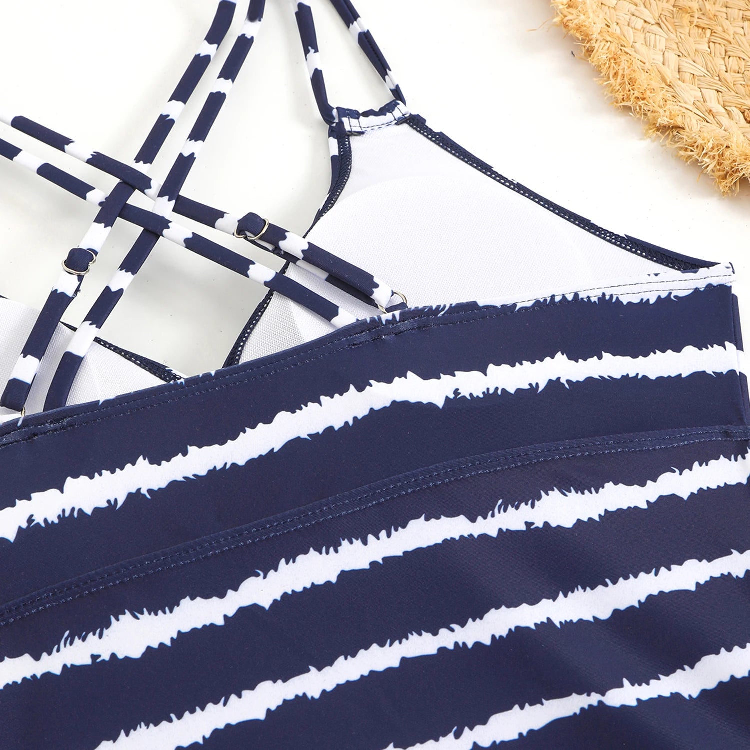 Striped Tankini Set with Mid-Rise Bottoms