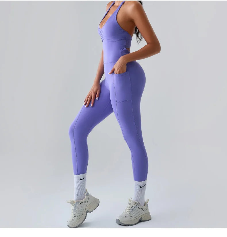 Halter Neck Pocket Athletic Jumpsuit