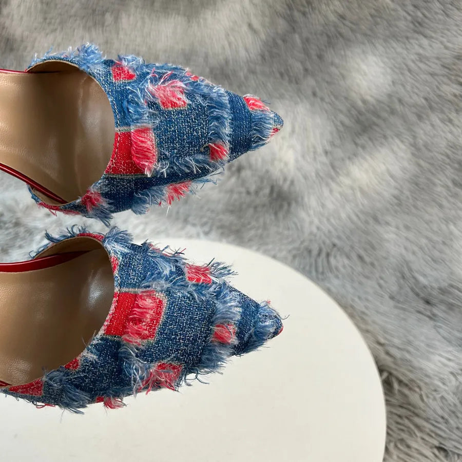 Denim Patchwork Stiletto Heels
