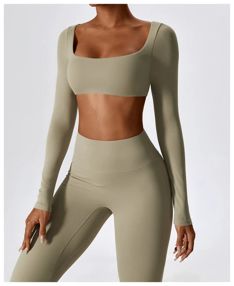 Long Sleeve Crop Top & Flare Pants Set