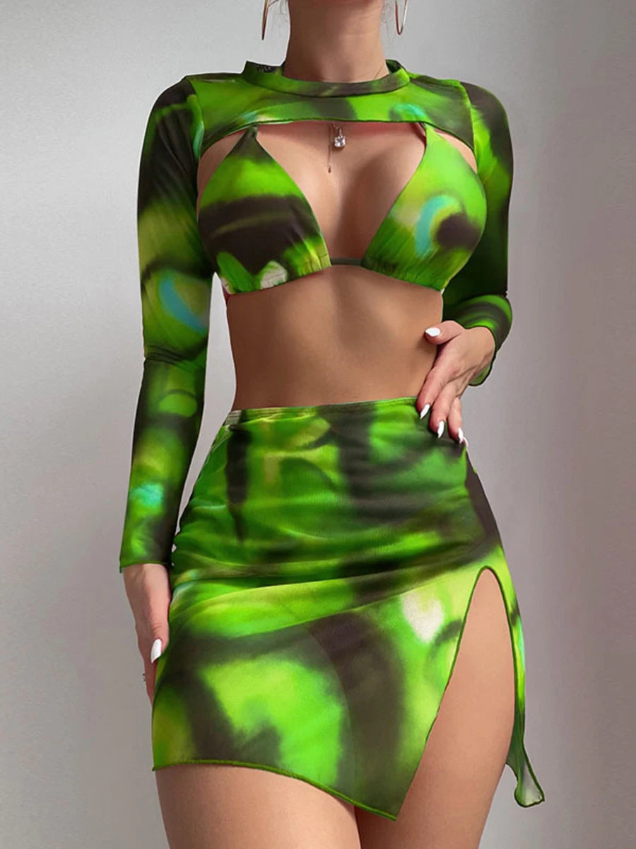 Abstract Print Three-Piece Skirt Set