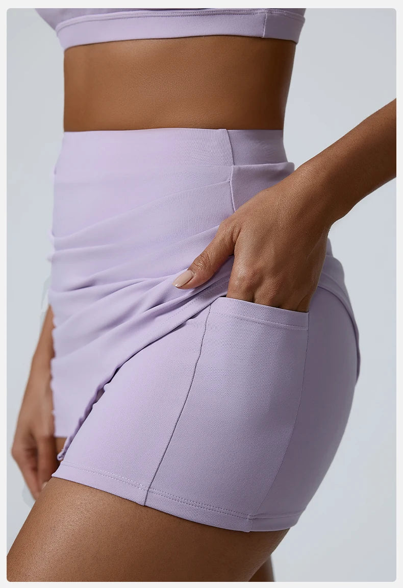 Ruched High-Waisted Athletic Skirt