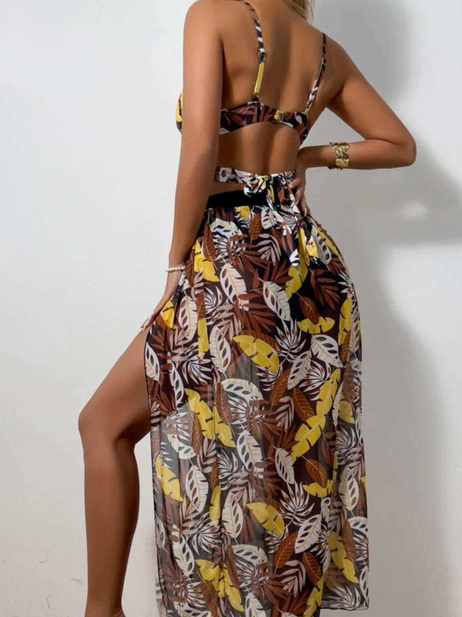Tropical Print Bikini & Maxi Skirt Set