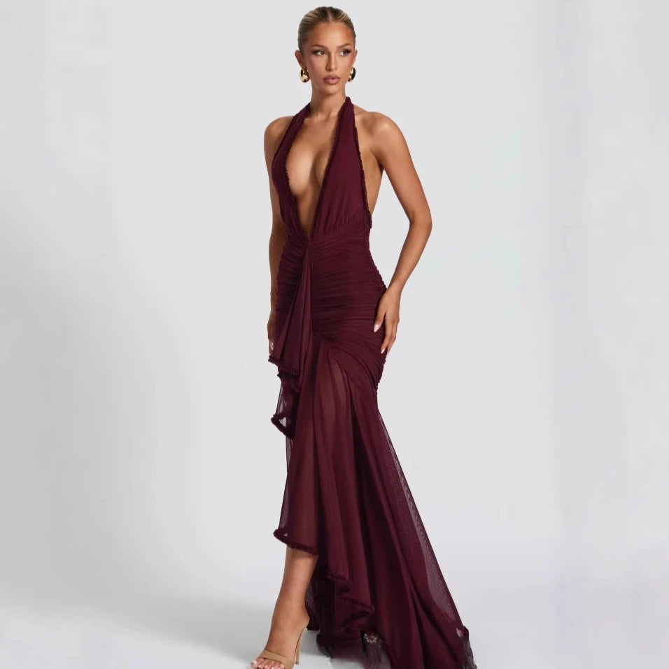 Plunge Halter Evening Gown