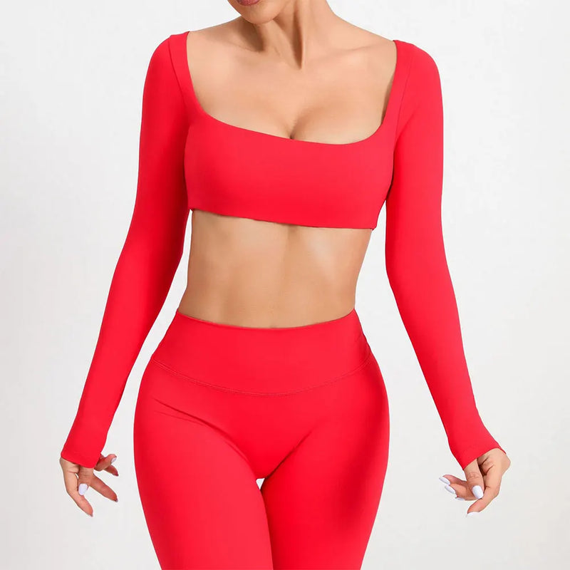 Square Neck Long Sleeve Crop Top