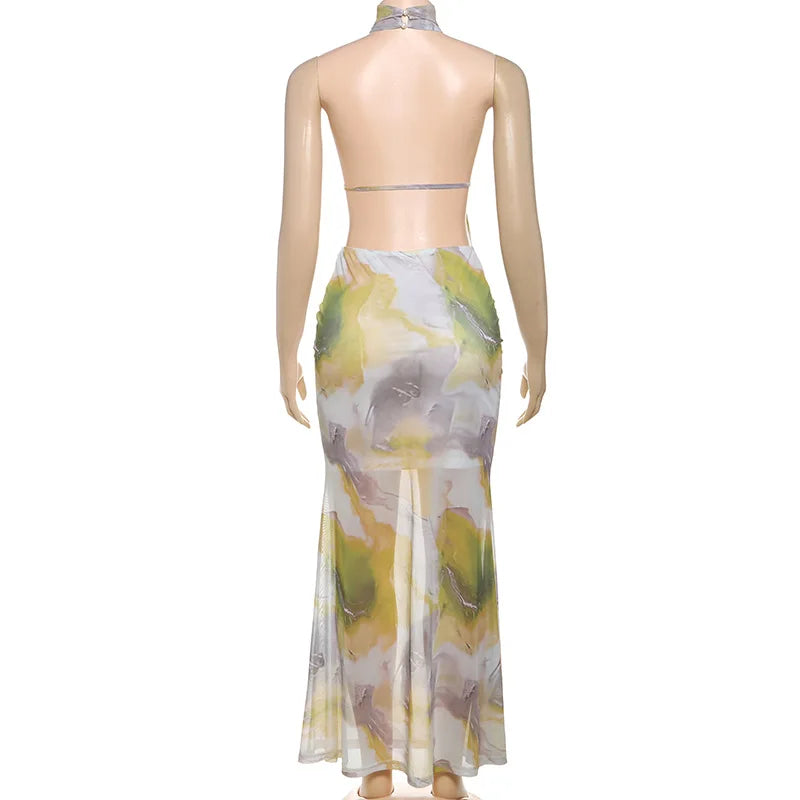 Halter Tie-Dye Cutout Crop Top