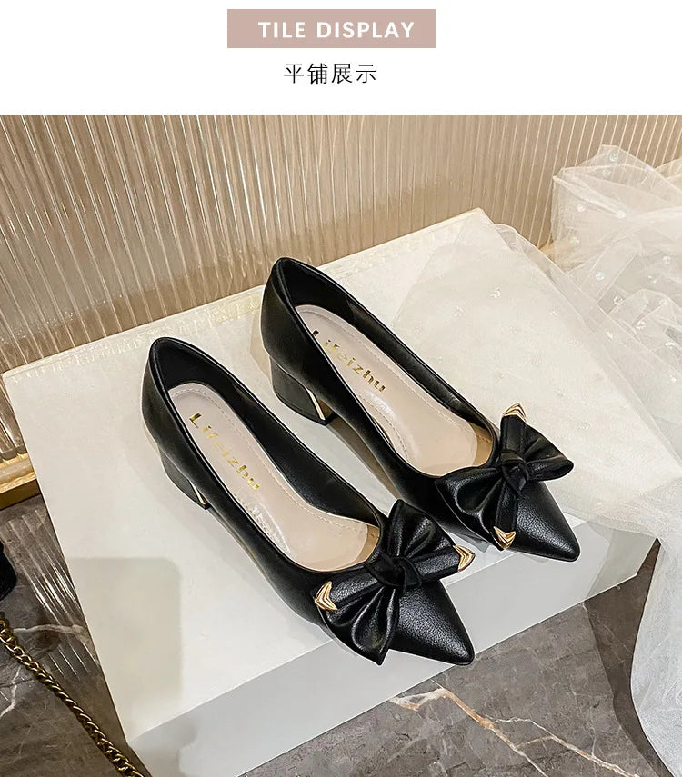 Bow Accent Block Heel Pumps