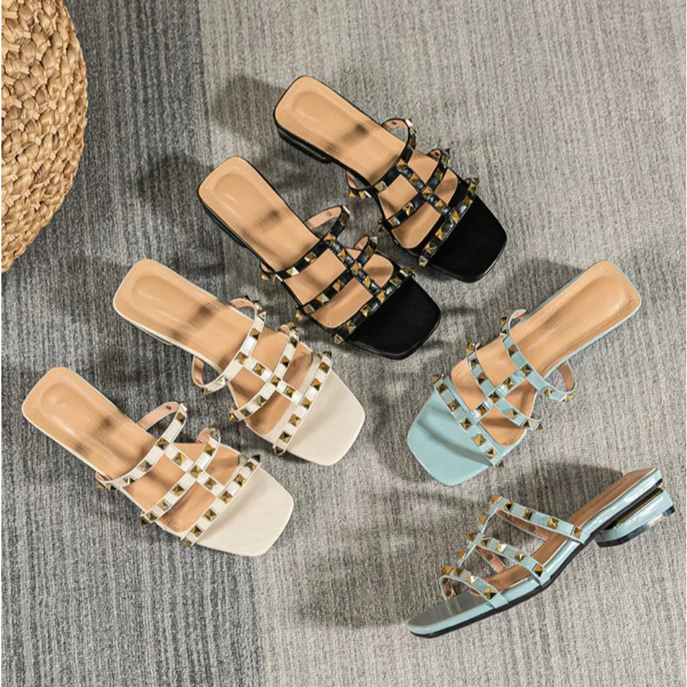 Studded Strap Block Heel Sandals