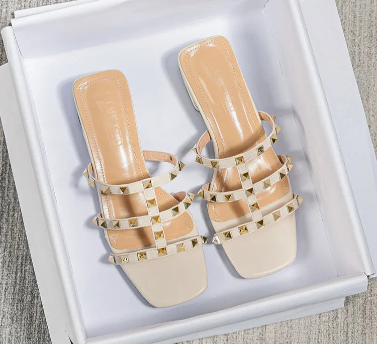 Studded Strap Block Heel Sandals