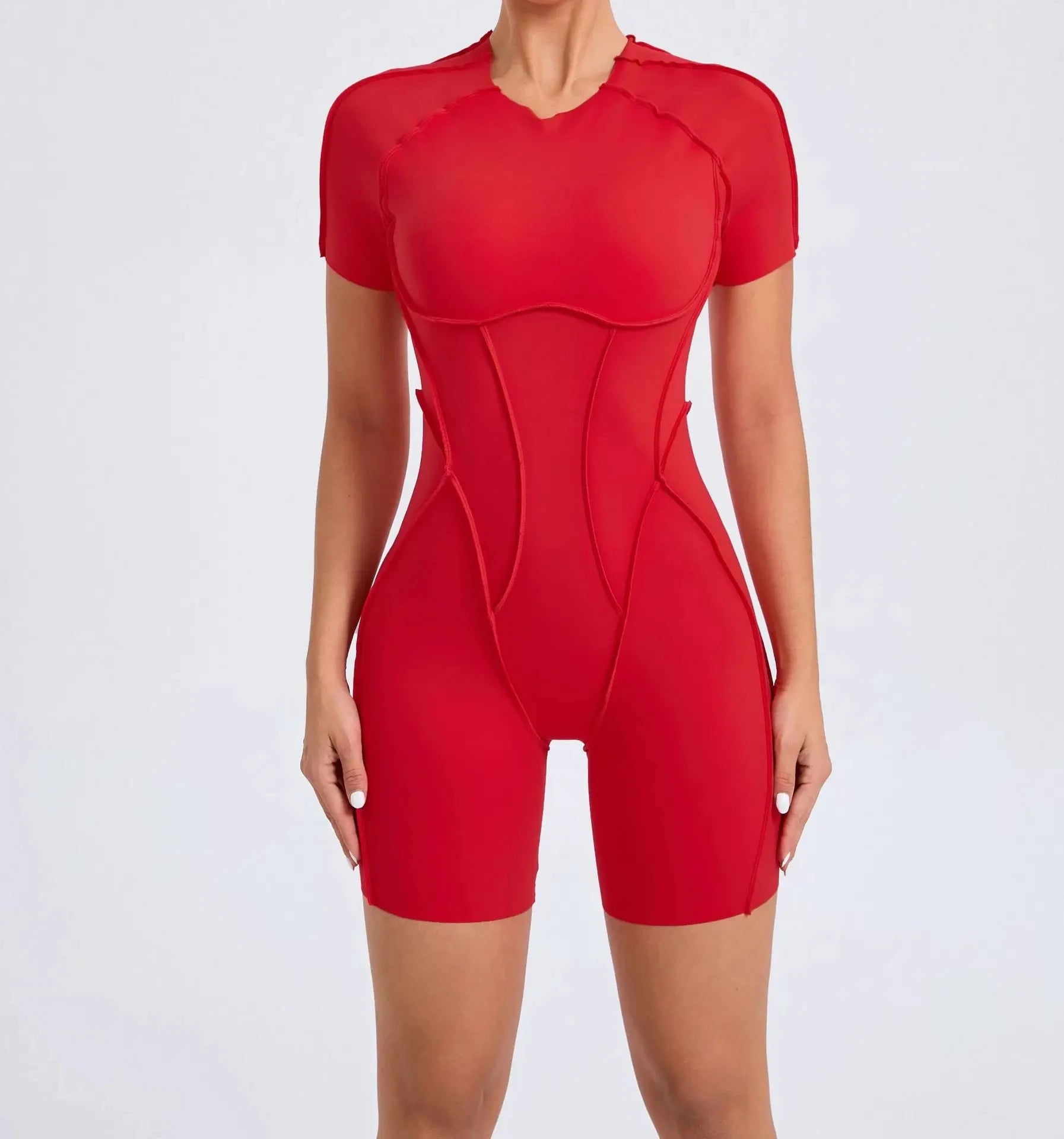Seam-Contour Short Sleeve Jumpsuit