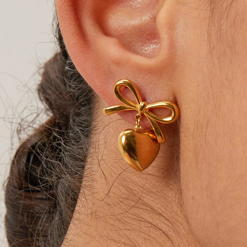 Bow Heart Drop Earrings