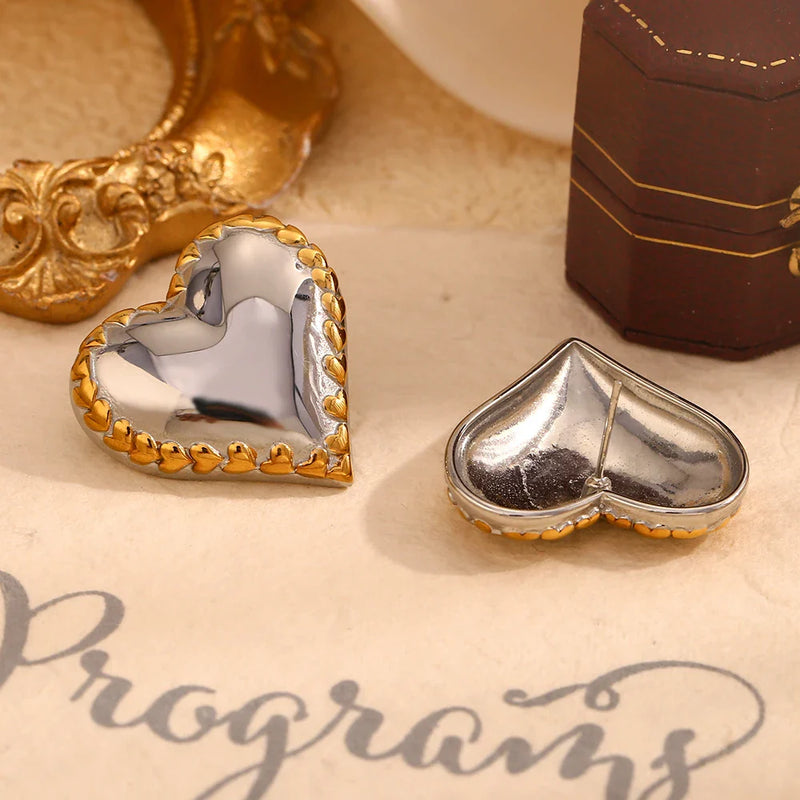 Mixed Color Heart Stud Earrings