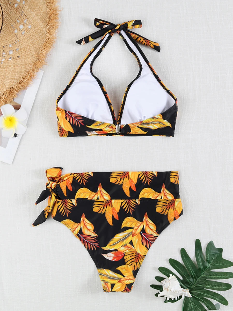 Swirl High-Waist Halter Bikini Set