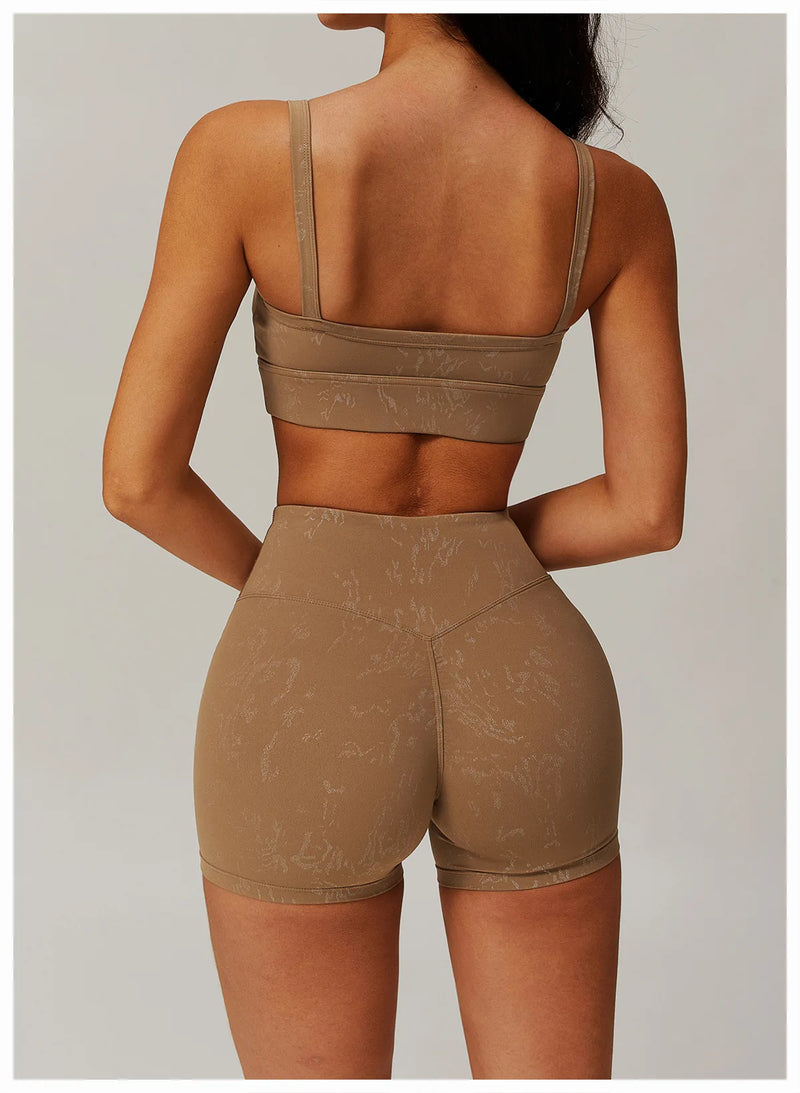 Seamless Textured Sports Bra & Biker Shorts Set