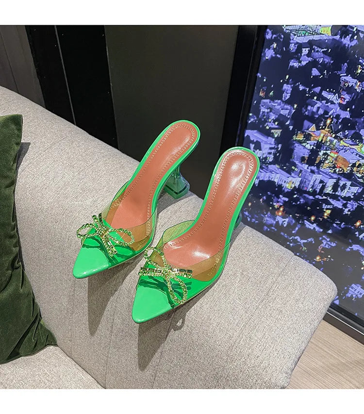 Crystal Bow Slip-On Heels