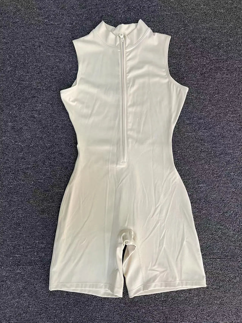 Sleeveless Zip Front Workout Romper