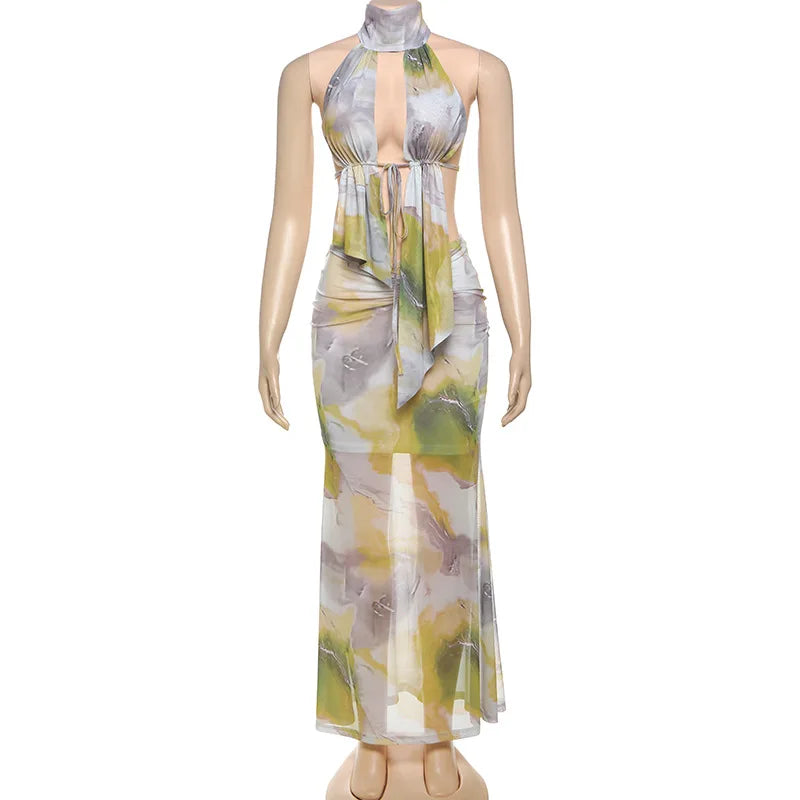 Halter Tie-Dye Cutout Crop Top