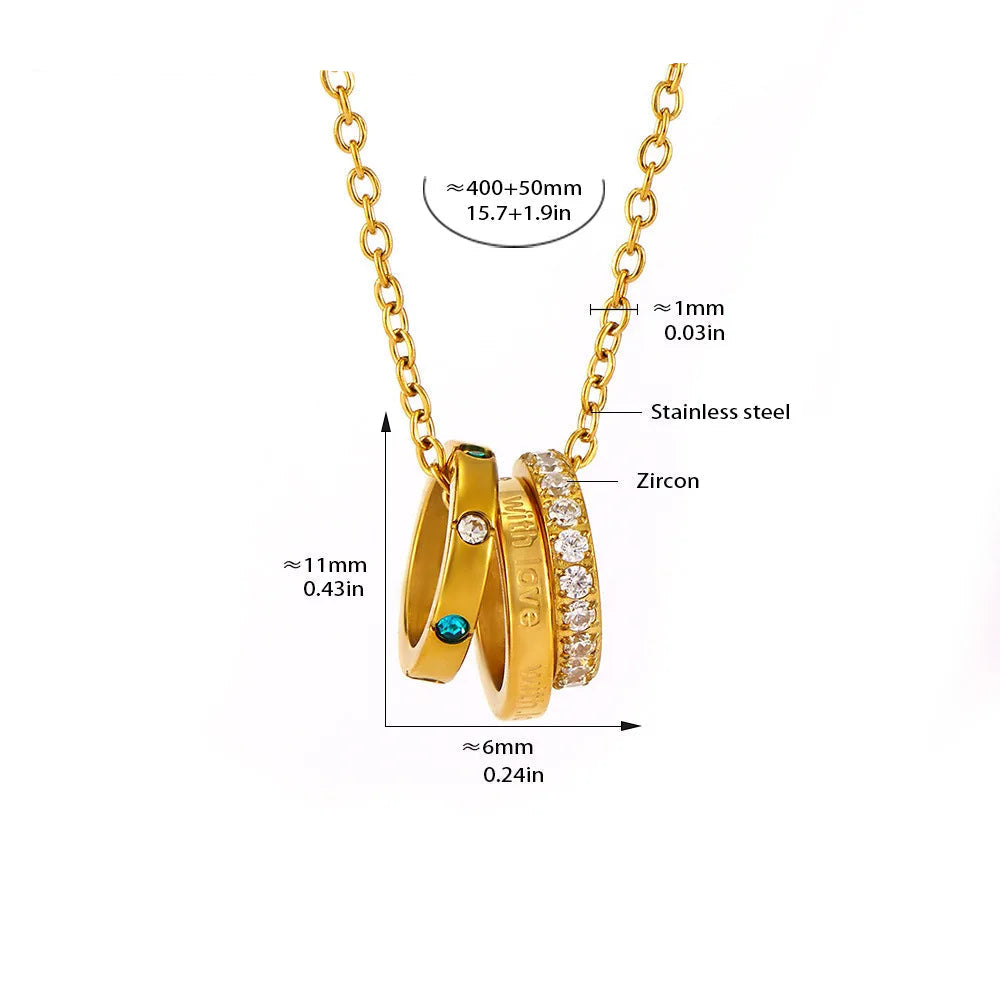 Golden Multi-Ring Pendant Necklace