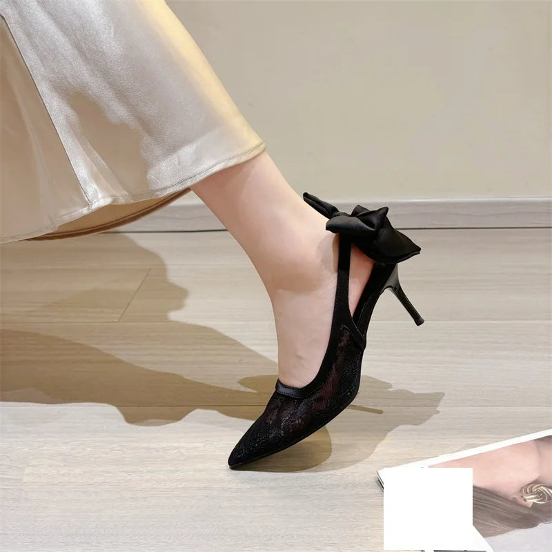 Lace Bow Slingback Heels