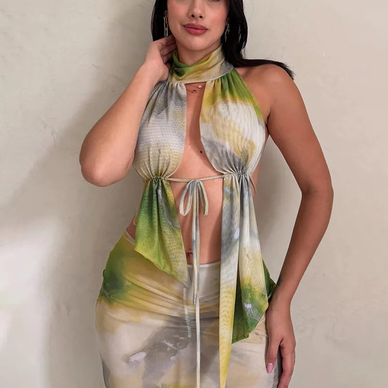 Halter Tie-Dye Cutout Crop Top