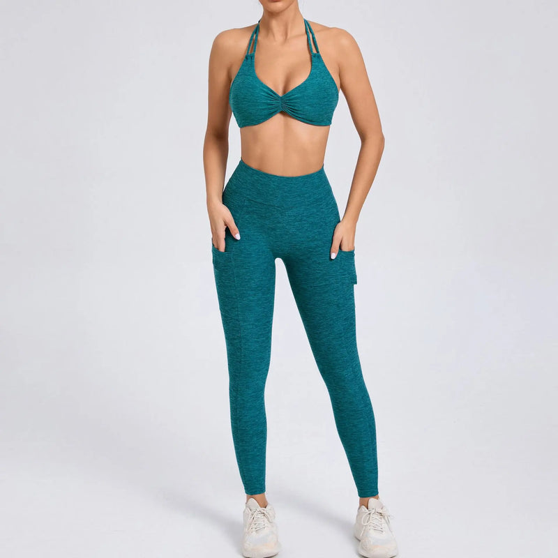Halter & Ruched Leggings Workout Set