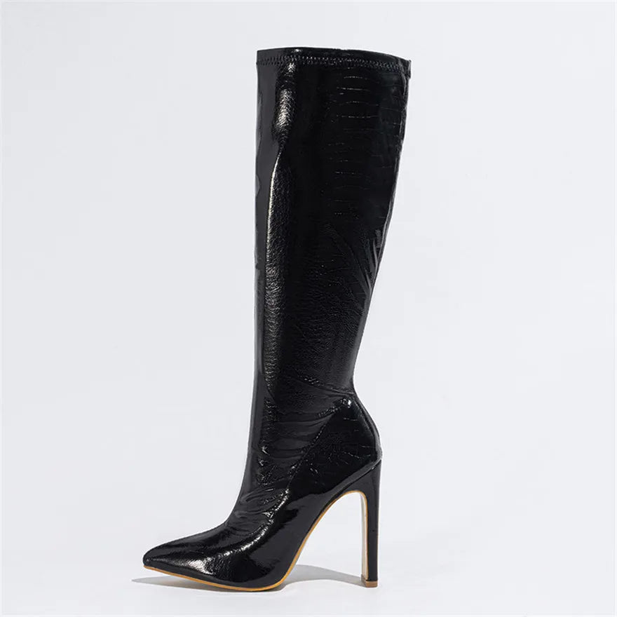 Faux Croc Knee-High Boots