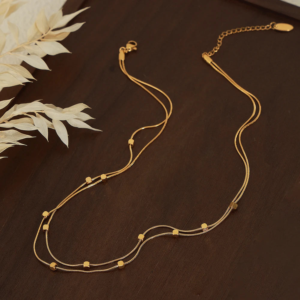 Golden Bead Layered Necklace