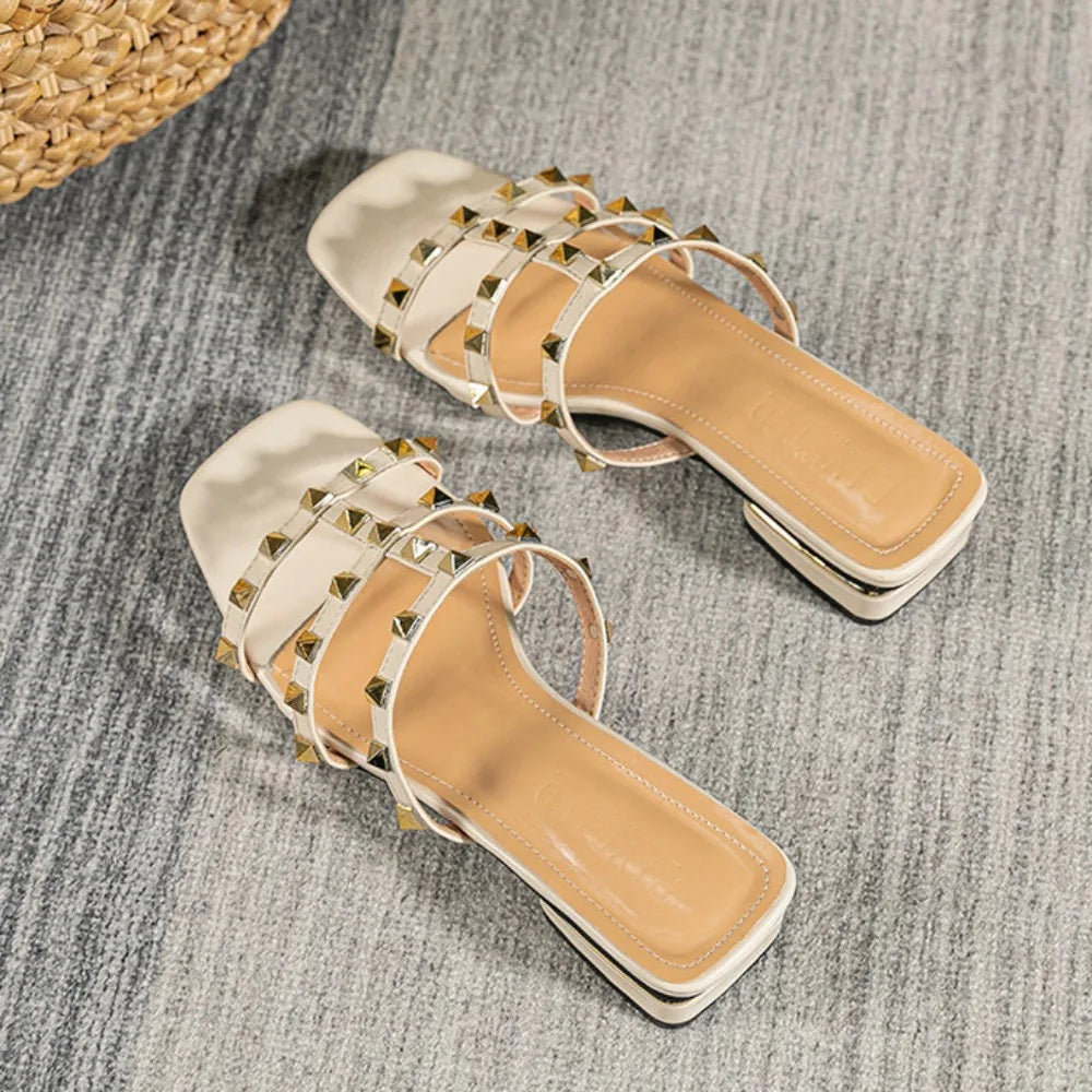Studded Strap Block Heel Sandals
