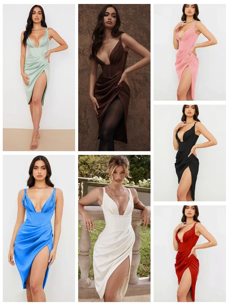 Elysia Draped Satin Dress