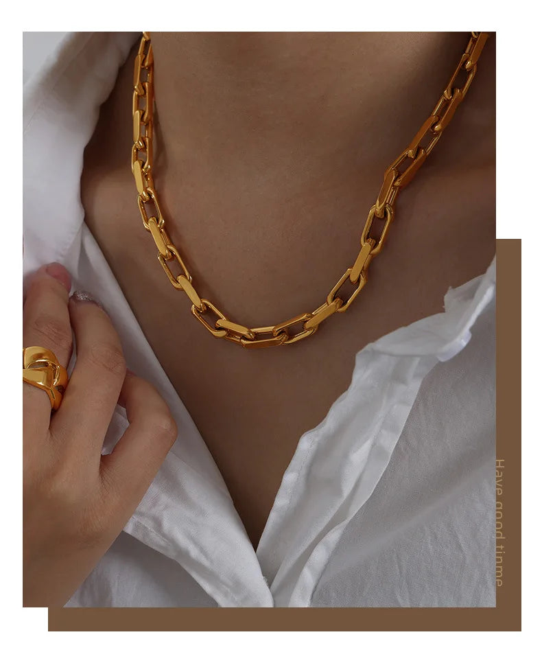 Gold Link Chain Necklace & Bracelet Set