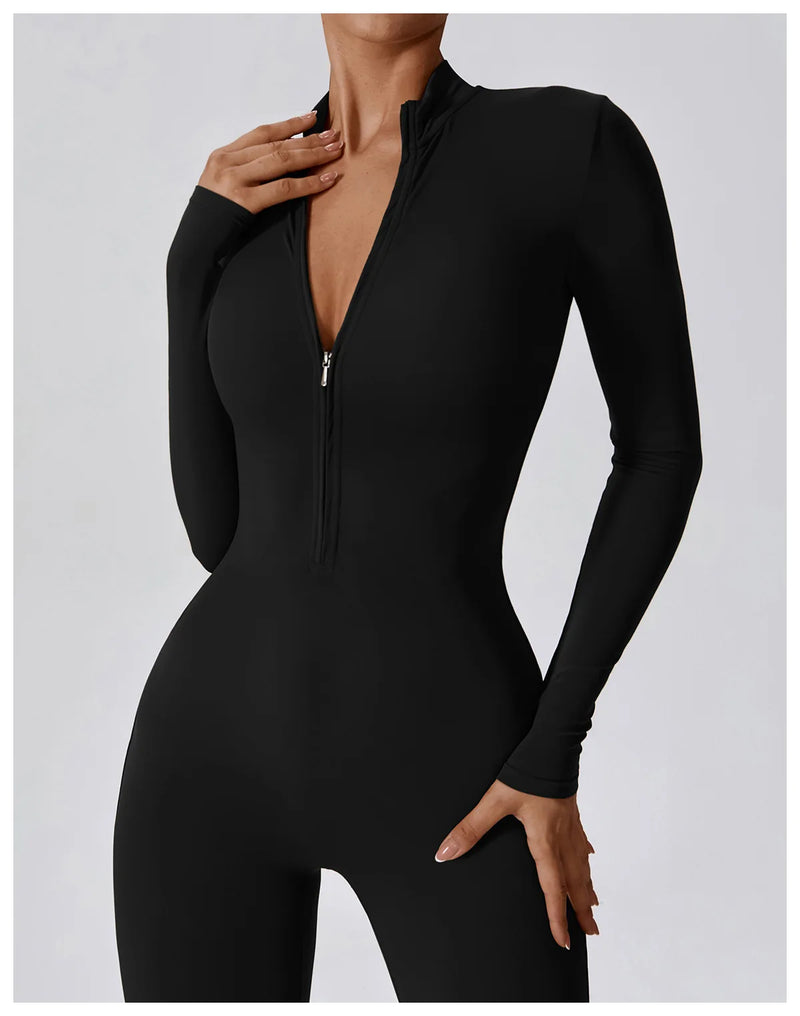 Long Sleeve Zip Fitness Jumpsuit
