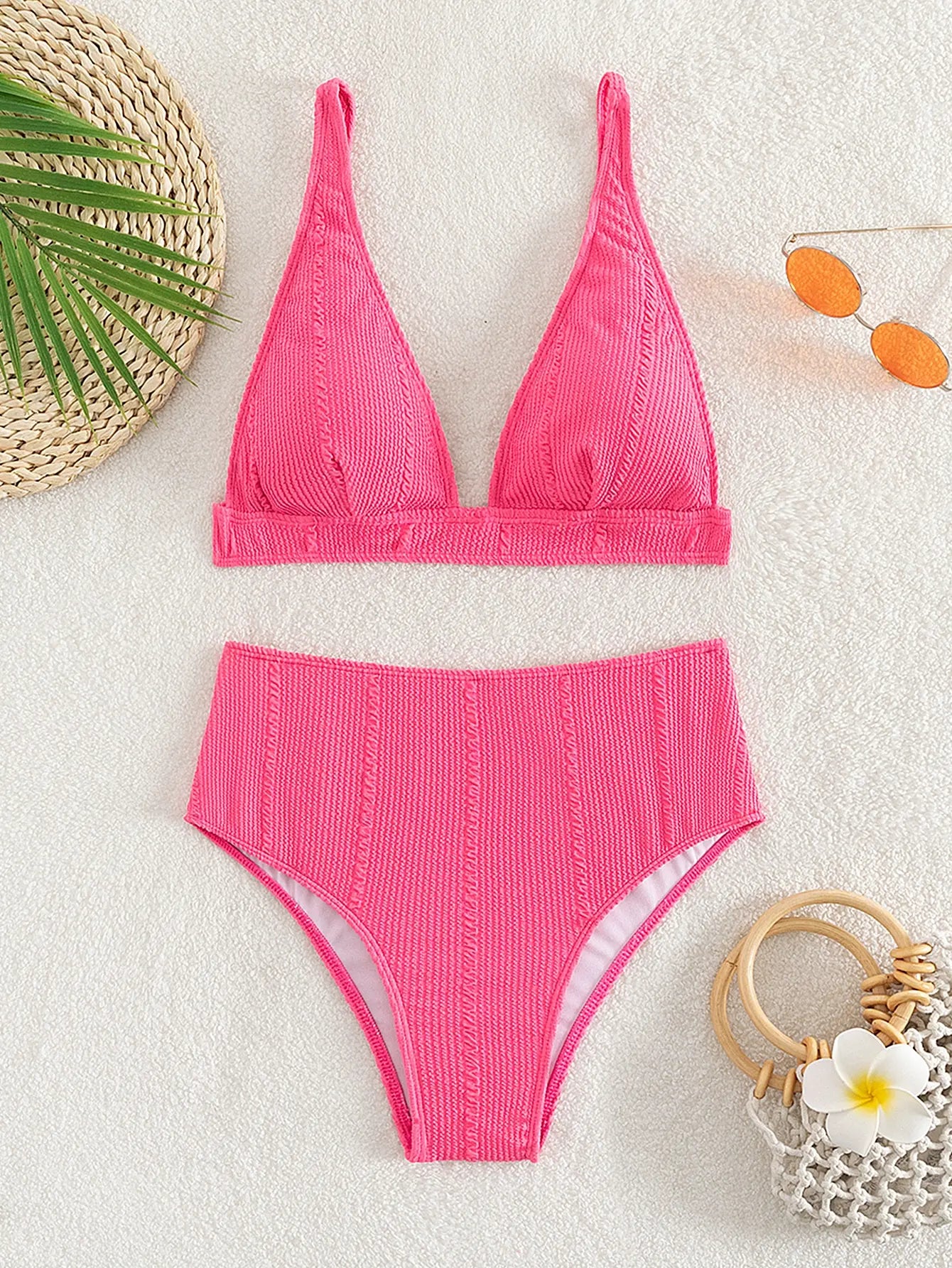 Textured High Waist Bikini Set