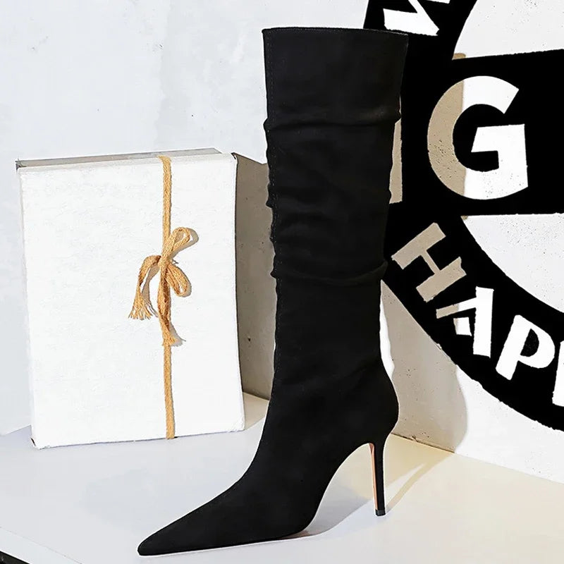 Elegant Ruched Mid-Calf Boots