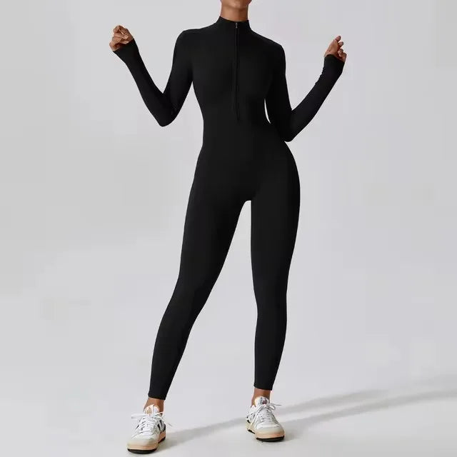 Long Sleeve Zip Fitness Jumpsuit