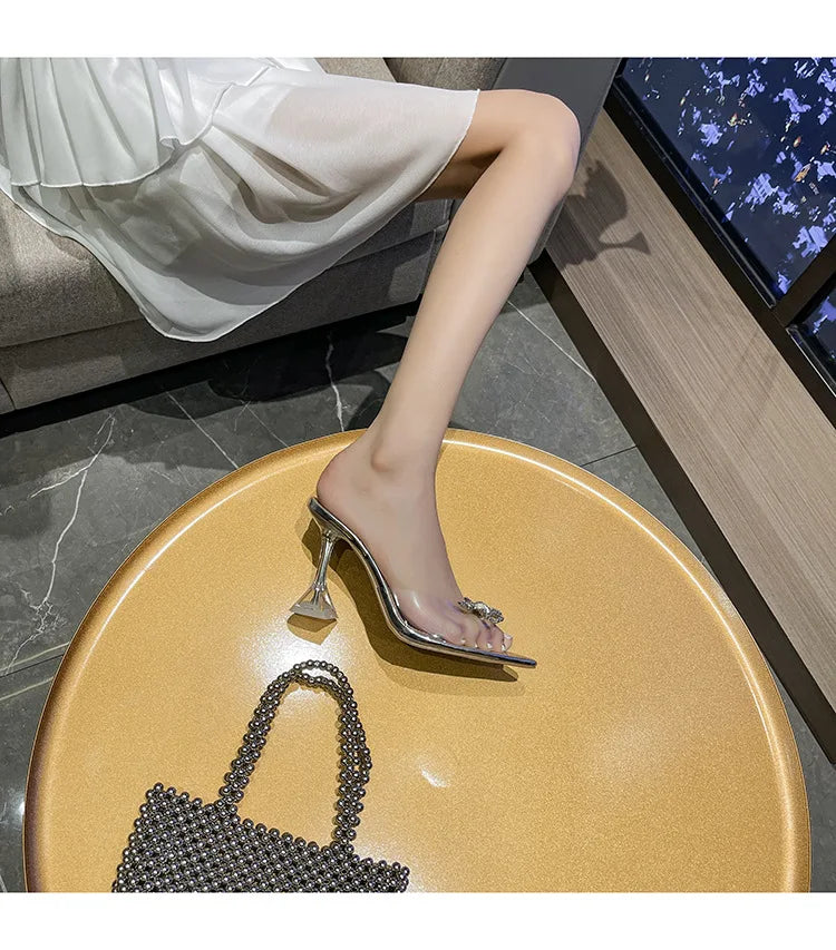 Crystal Bow Slip-On Heels