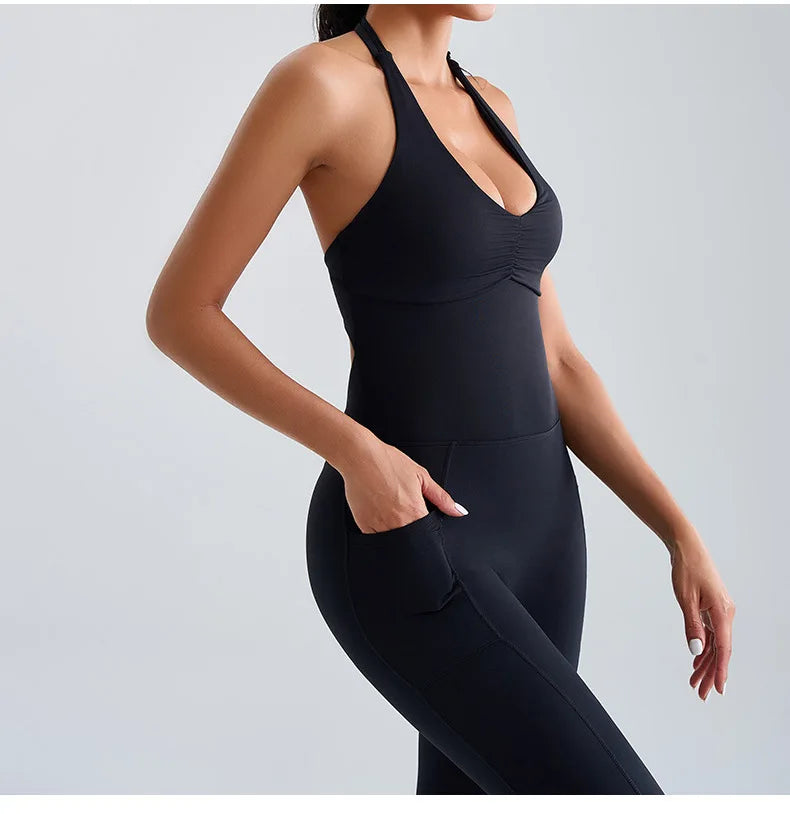 Halter Neck Pocket Athletic Jumpsuit