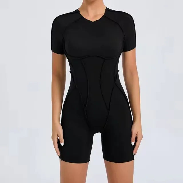 Seam-Contour Short Sleeve Jumpsuit