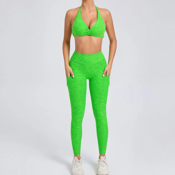 Halter & Ruched Leggings Workout Set