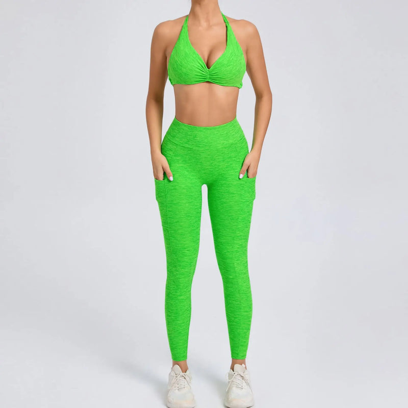 Halter & Ruched Leggings Workout Set