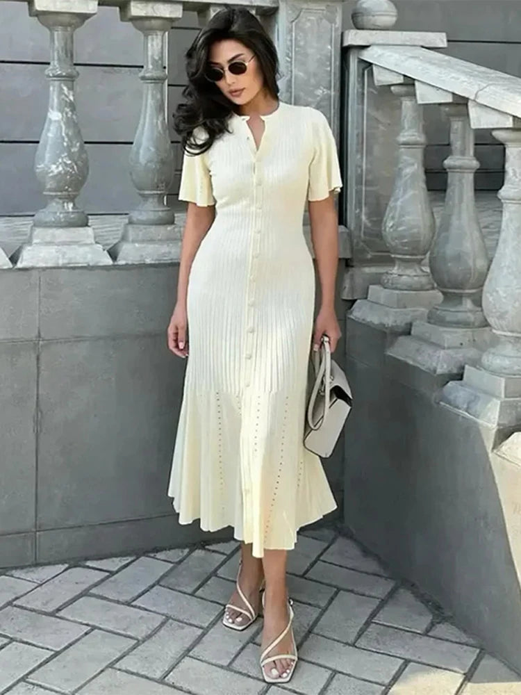 Button-Down Pleated Midi Dress