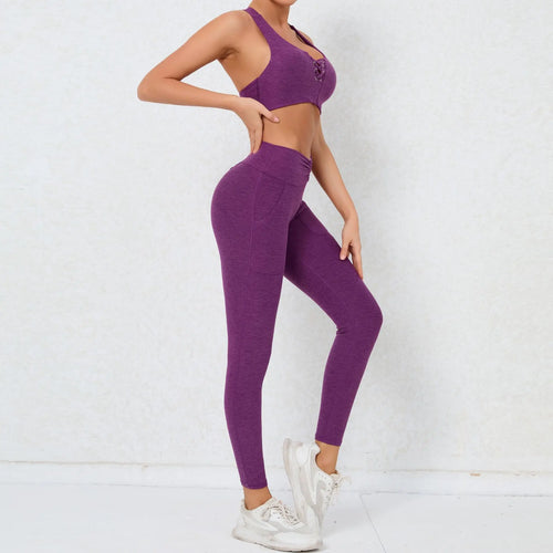 2 Pieces Gym Sports Suit Fitness Suit with Pocket Yoga Training Clothes Yoga Set Sexy Sports Leggings Set Women's Push Up Suit
