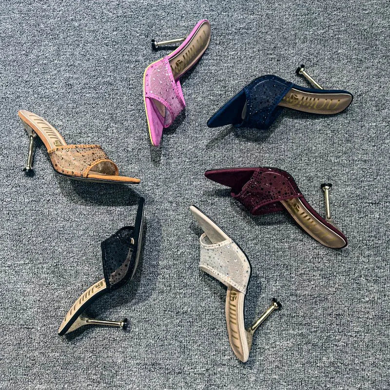 Mesh Rhinestone Stiletto Heels