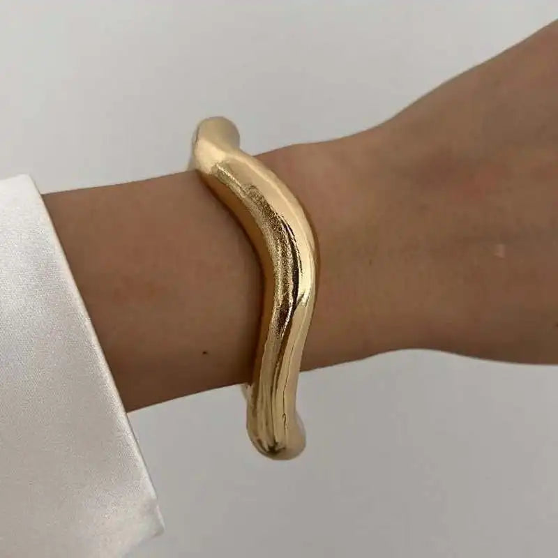 Bold Chunky Sculpted Cuff & Ring Set – Gold & Silver Finish