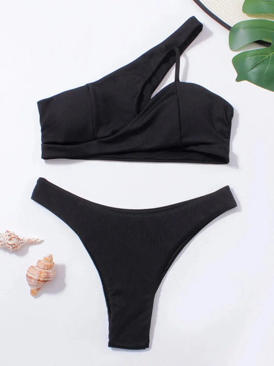 Ribbed Asymmetrical Bikini Set