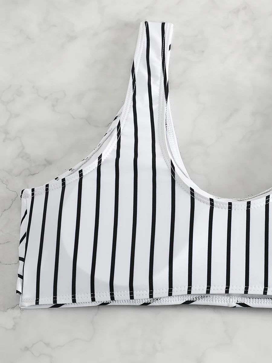 Striped Twist Bikini Top & Green Tie-Side Bottoms