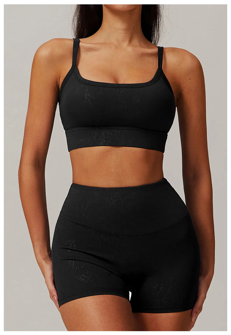 Seamless Textured Sports Bra & Biker Shorts Set