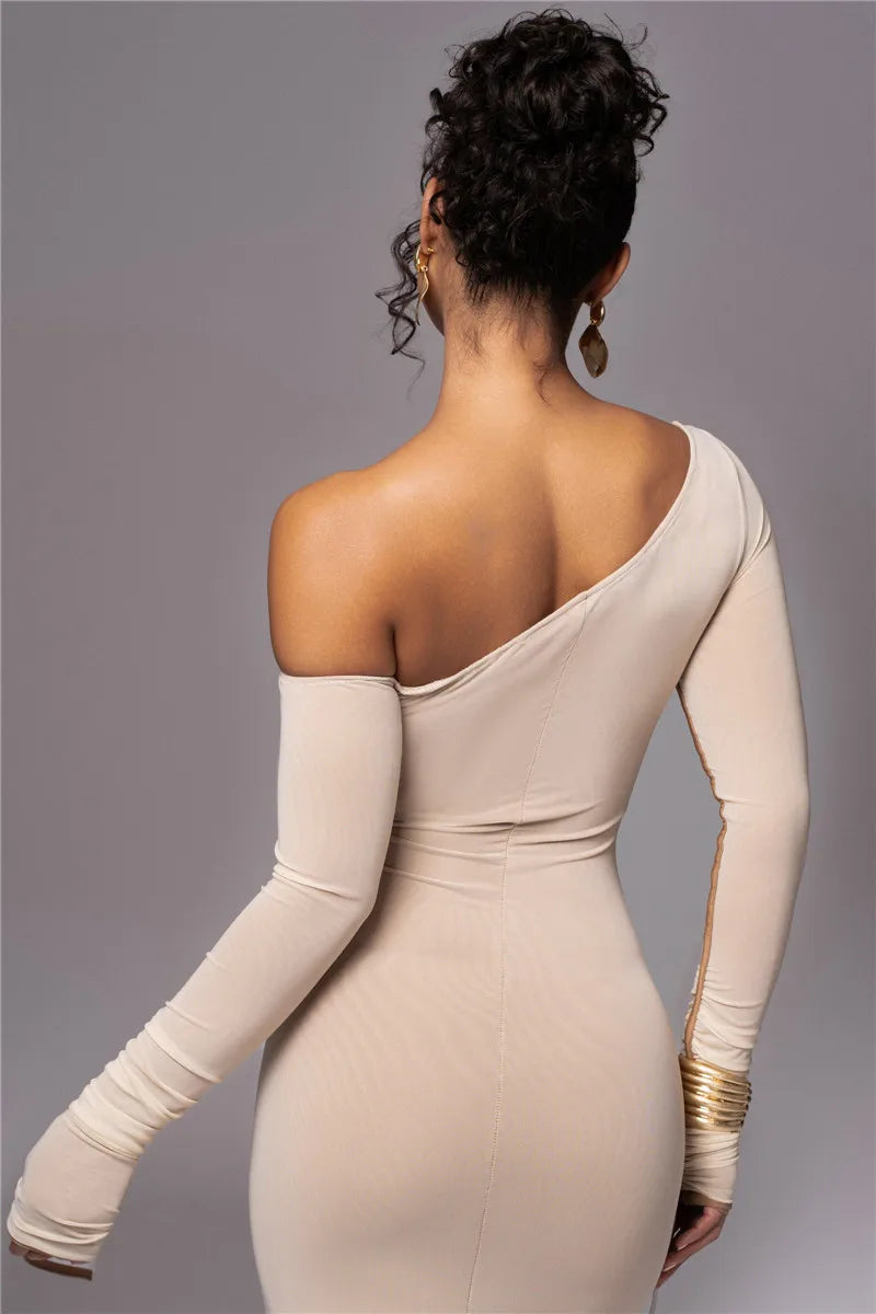 One-Shoulder Contour Mesh Dress
