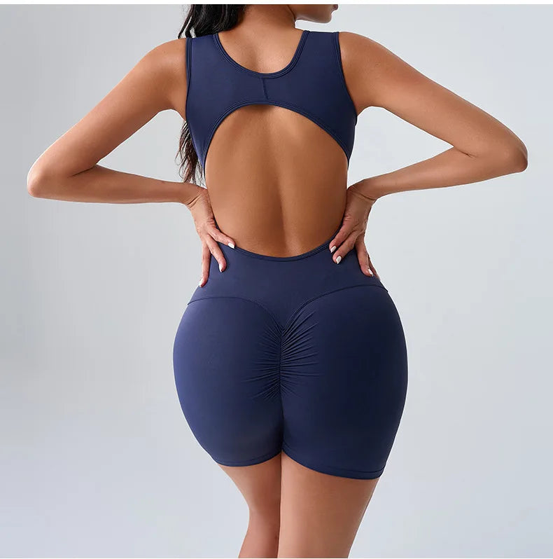 Open Back Biker Short Romper