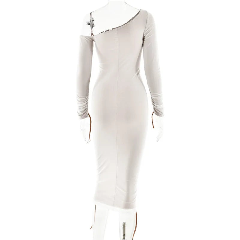 One-Shoulder Contour Mesh Dress